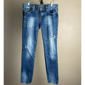 BE ROCK by EXPRESS Skinny Leg Low Rise Dark Wash Blue Denim Jeans Women's Size 8